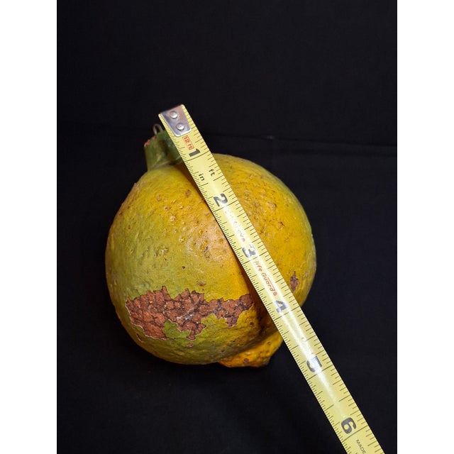 Yellow Late 19th C. Redware Earthenware Lemon Fruit Coin Bank Antique Folk Art Pottery For Sale - Image 8 of 10