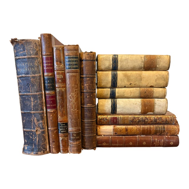 Group of 12 Assorted Leather or Marbled Bound Books, 19th Century For Sale