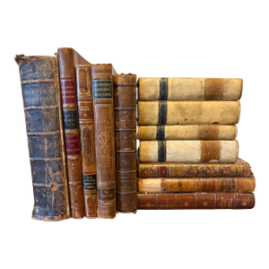 Group of 12 Assorted Leather or Marbled Bound Books, 19th Century