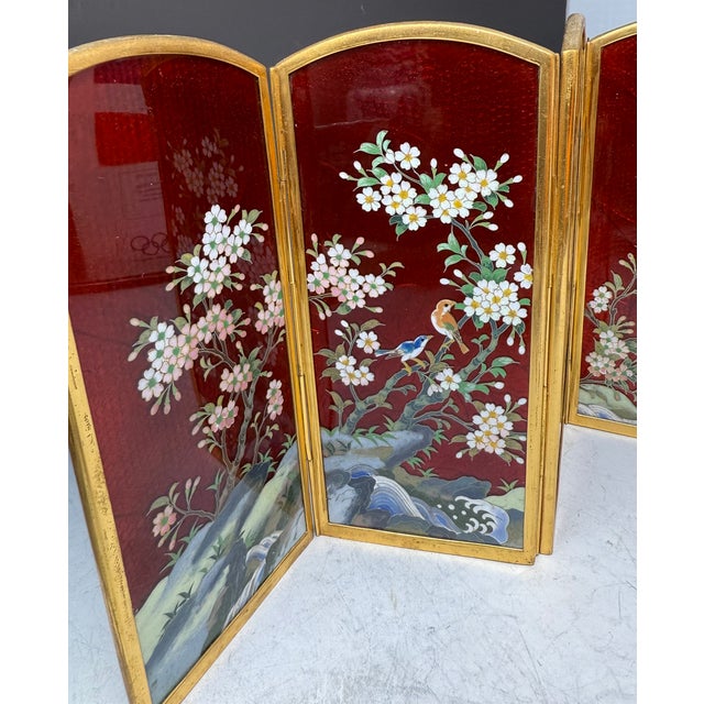 Metal Japanese Ginbari Cloisonne Enamel Table Screen For Sale - Image 7 of 7