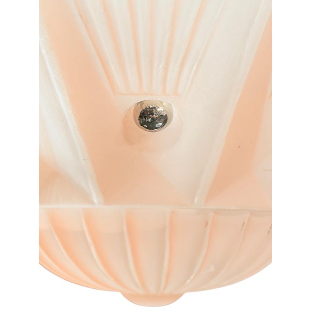 1930s Semi Flush 1930s Ceiling Light With a Pink Glass Bowl Antique White Painted Fixture For Sale - Image 5 of 6