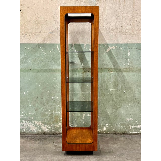 Lane Furniture 1960s Lane MCM Narrow Wood Open Display Case/Etagere W/Adjustable Smoked Glass Shelves For Sale - Image 4 of 12