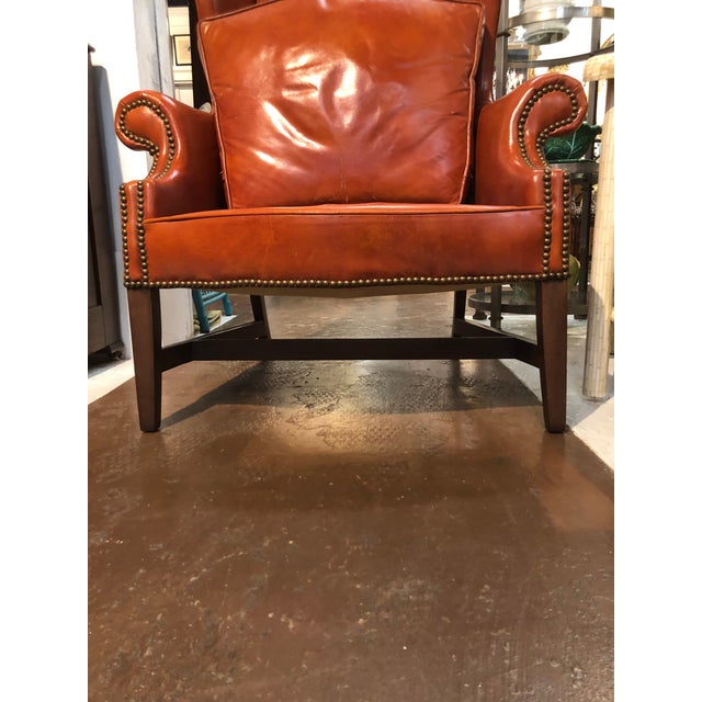 Vintage Style Orange Leather Arm Chair With Brass Tacks