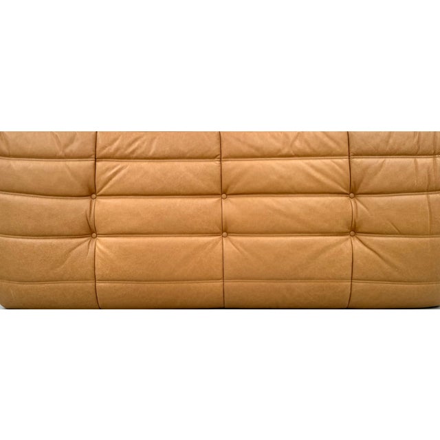 Beige French Three-Seater Togo Sofa in Leather by Michel Ducaroy for Ligne Roset For Sale - Image 8 of 9