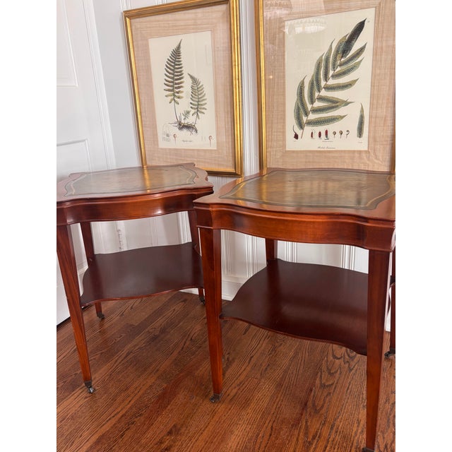 Early Twentieth Century Mahogany and Leather-Top Library Single Shelf Federal Style Side Tables, a Pair For Sale - Image 6 of 14