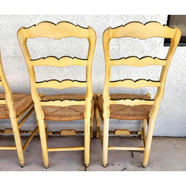 Habersham French Country Dining Chairs Rush Hand Painted For Sale - Image 9 of 12