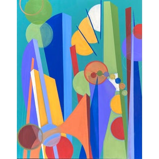 Leaping Without Annette by Amy Hutcheson | Oil on wood cradle Abstract geometric shapes and colors. For Sale