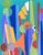 Leaping Without Annette by Amy Hutcheson | Oil on wood cradle Abstract geometric shapes and colors. For Sale