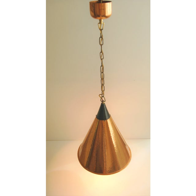 Cone Shaped Pendant Lamp in Hammered Structured Copper, Denmark 1960s For Sale - Image 4 of 10