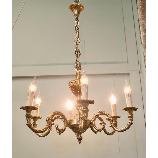1960s Large French Rococo Gilded Brass Six-Light Chandelier, 1960 For Sale - Image 5 of 6