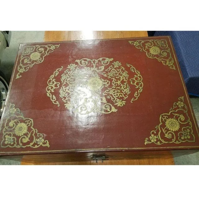 Antique Chinese Red Lacquered Leather Chest For Sale - Image 11 of 11