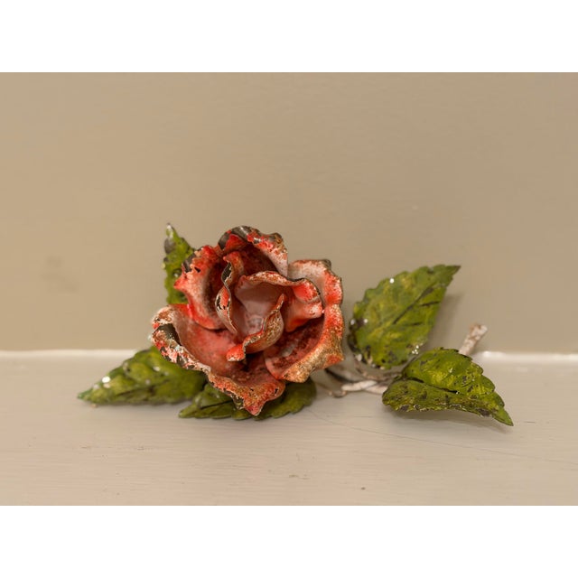 Metal Vintage Tole Rose For Sale - Image 7 of 8
