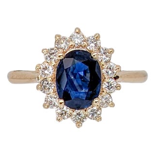 1.4ct Princess Diana Style Sapphire Diamond Halo Ring: Solid 14k Gold, Oval 8x6m, Size 6.75 For Sale
