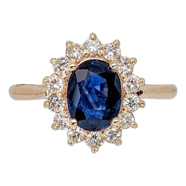 1.4ct Princess Diana Style Sapphire Diamond Halo Ring: Solid 14k Gold, Oval 8x6m, Size 6.75 For Sale