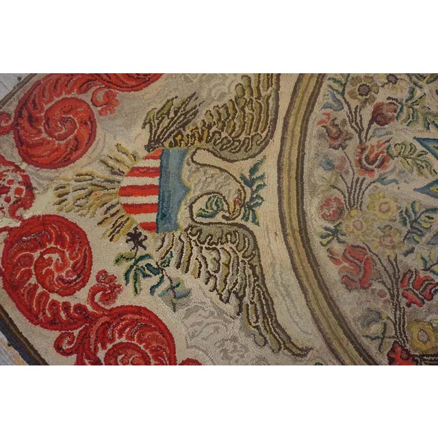 Magistral Tan Beige Color With Floral and Geometric Design Antique American Hooked Rug For Sale - Image 14 of 15