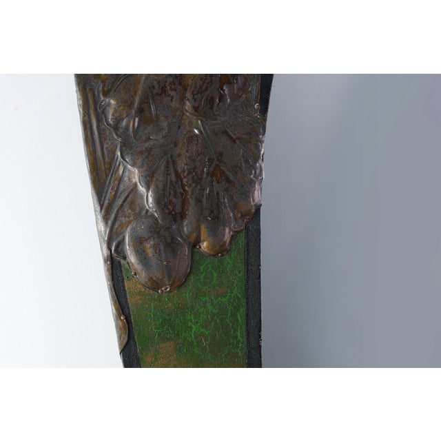 Glass Arts & Crafts Mirror in Green Metal with Glass Decoration, France, 1890s For Sale - Image 7 of 11