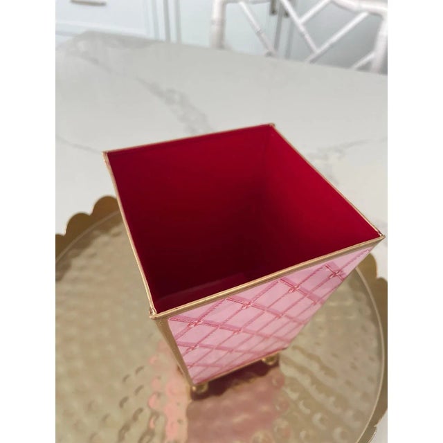 2020s Candy Cane Trellis Holiday Enameled Cachepot For Sale - Image 5 of 9