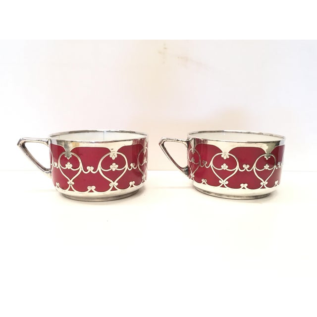 20th Pair of Hutschenreuther Handled Art Decó Small Porcelain Cups with Silver For Sale - Image 16 of 18