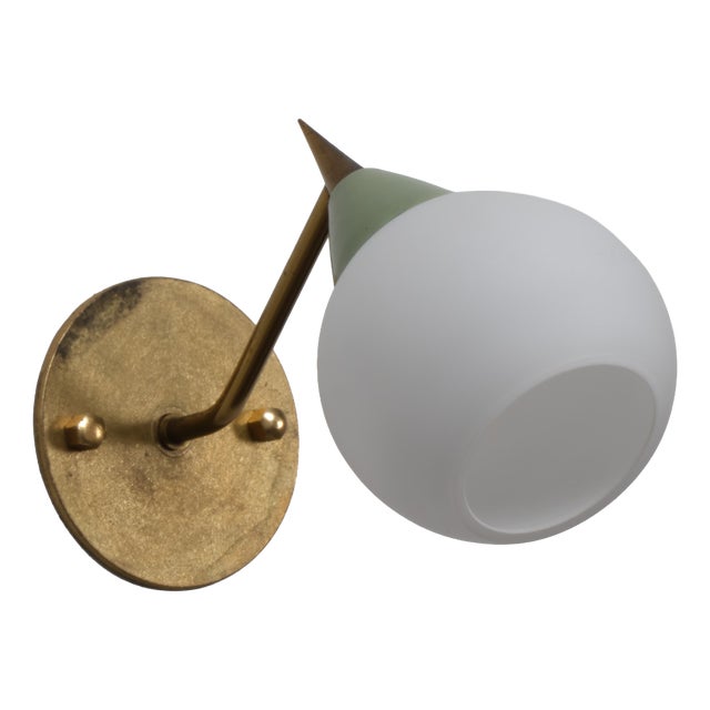 Vintage Italian Green Lacquered Metal and Opaline Glass Wall Sconce, 1950s For Sale