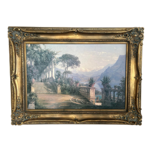 Gorgeous Framed Vintage Textured Canvas Italian Balcony Scene