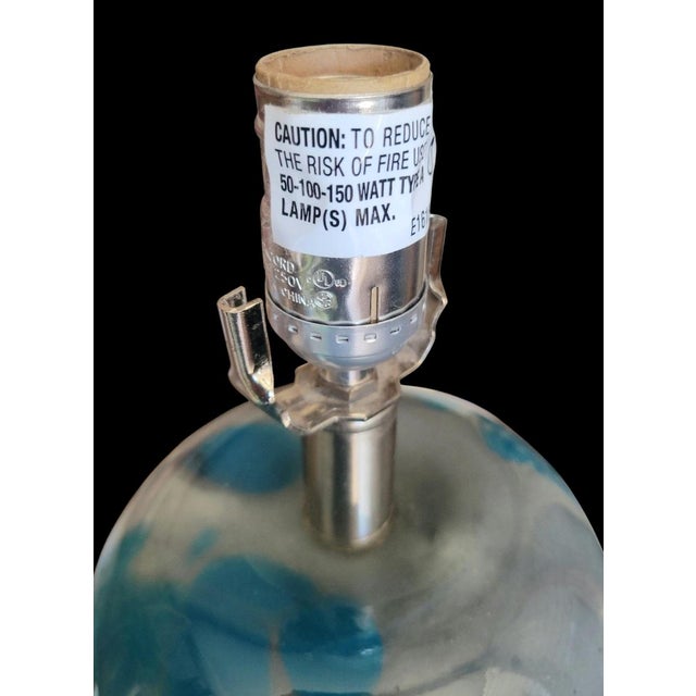 1980s Vintage Murano Glass Blue Metallic Leopard Cylindrical Table Lamp For Sale - Image 5 of 9