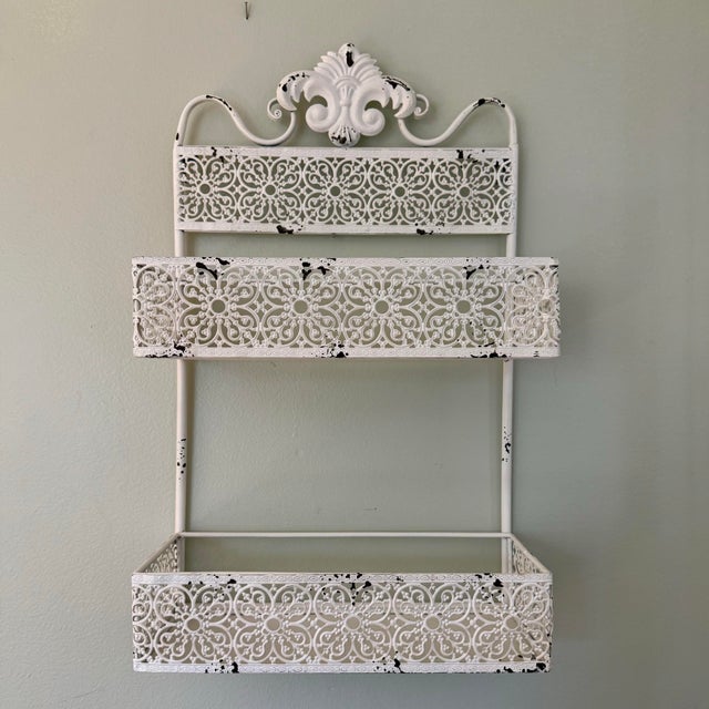 Vintage Decorative Shabby Chic Metal Vanity Wall Shelf For Sale - Image 12 of 12