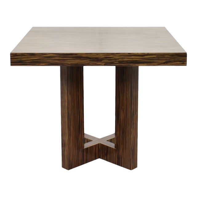 Vintage Art Deco Square Lacquered Zebrawood X Base Occasional Card Table For Sale