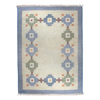 Mid-Century Modern Swedish Geometric Wool Kilim Rug by Karin Jönsson, 1960 For Sale