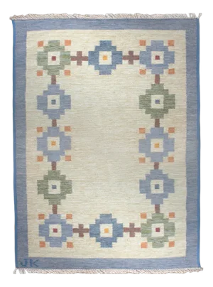 Mid-Century Modern Swedish Geometric Wool Kilim Rug by Karin Jönsson, 1960