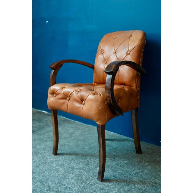 1930s Bridge Chair in Cognac Leather, 1930s For Sale - Image 5 of 14
