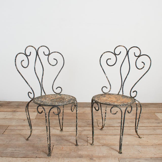 Metal Antique French Iron Garden Chairs, Set of 2 For Sale - Image 7 of 7