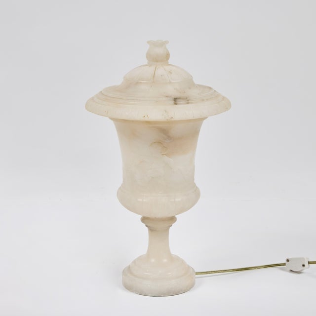 Pair Vintage Italian Small Lidded Urn Alabaster Lamps For Sale - Image 9 of 9