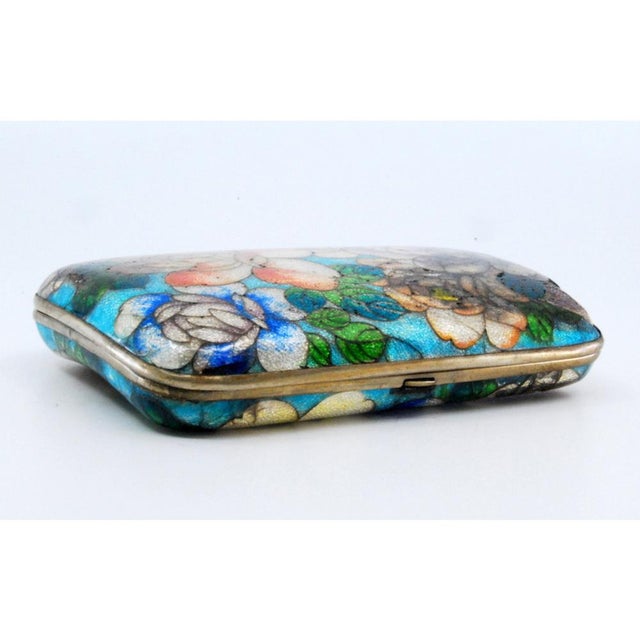 Cigarette Case with Silver Rim and Floral Lid and Fabric Interior For Sale - Image 10 of 10