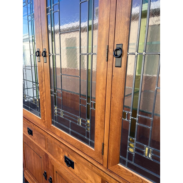 Stickley 21st Century Collection Leaded Glass Mission Cherry Buffet China Cabinet For Sale - Image 11 of 12