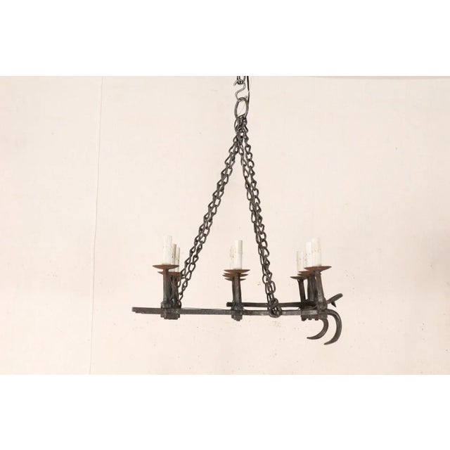 Mid 20th Century Mid 20th Century French 12-Light Forged Iron Chandelier For Sale - Image 5 of 11