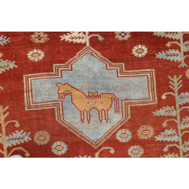 Early 20th Century Quirky Folk Art Tribal Camel Medallion Caucasian Rug - 5'9" x 8'4" For Sale - Image 4 of 6