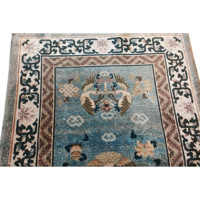 Chinese 1980s Blue Modern Medallion Greek Key Vintage Chinese Handwoven Rug 3' X 5' For Sale - Image 3 of 8