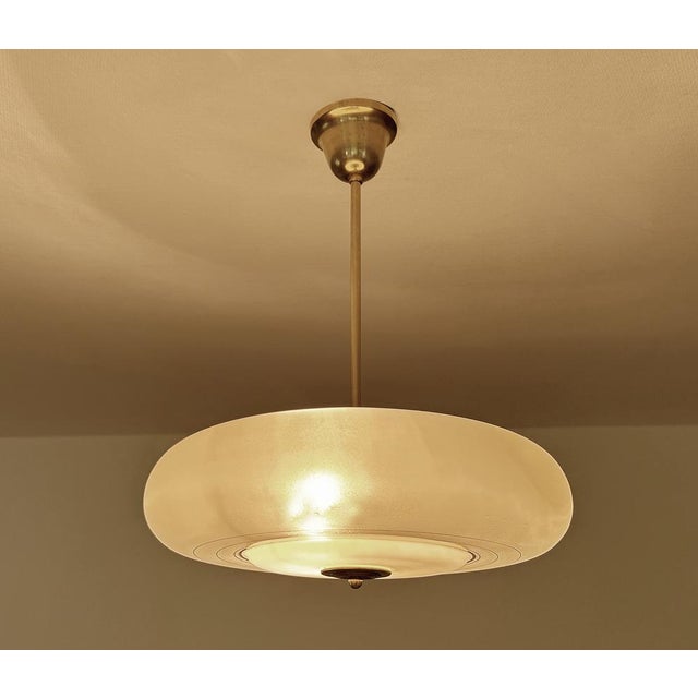 Modern Art Deco Pendant Light in Ivory Glass, 1930s For Sale - Image 3 of 18