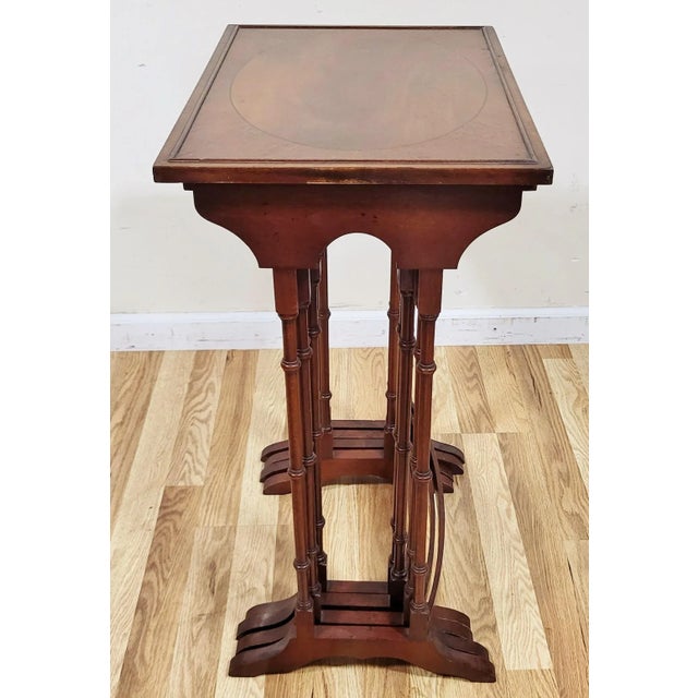 Mid 20th Century Set of Four English Mahogany Regency Style Bamboo Carved Nesting Tables For Sale - Image 5 of 13