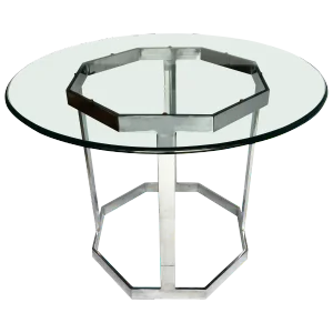 Mid-Century Modern Milo Baughman Style Round Chrome & Glass Dining Center Table
