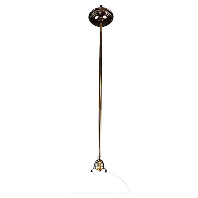 Antique Ceiling Lamp in Nickel Plated Brass with Opaline Glass Shade For Sale