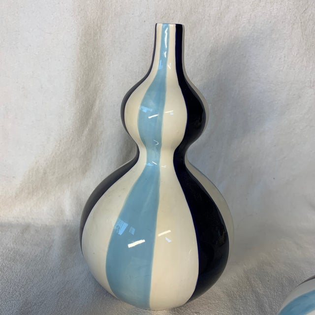 2000 - 2009 Vintage Jonathan Adler Blue and White Striped 3-Piece Bud Vase For Sale - Image 5 of 6