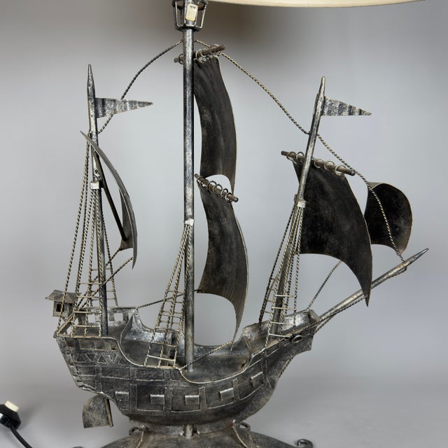 Large Sailing Ship Lamp Sculpture in Wrought Iron, 1950 For Sale - Image 13 of 18