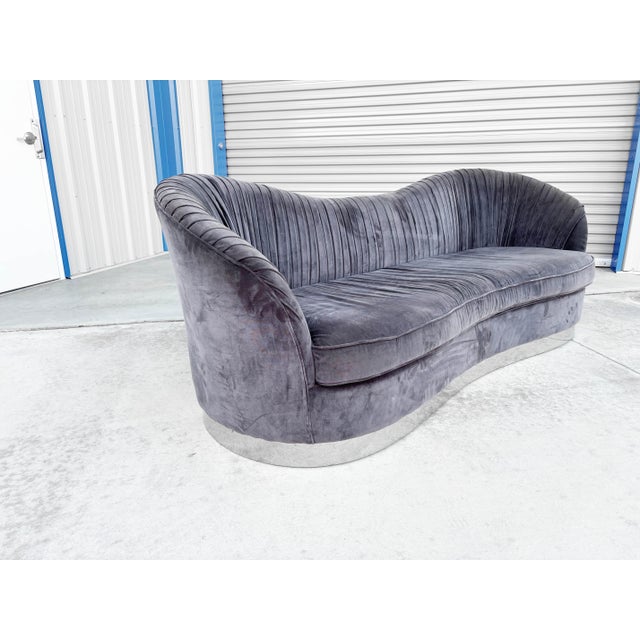 Metal Mid-Century Serpentine Sofa With Chrome Base, 1980s For Sale - Image 7 of 13