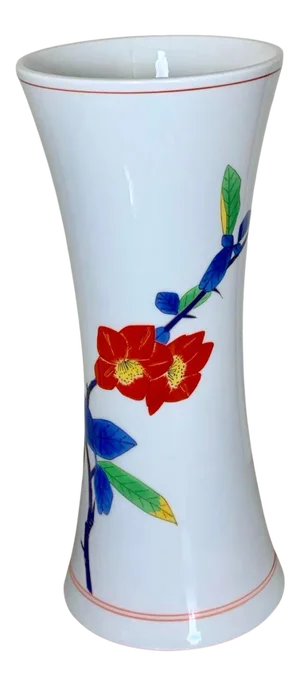 1970s Vintage Japanese Modern Hand Painted Porcelain Vase