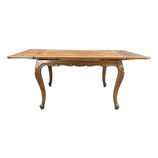 Antique French Provincial Draw Leaf Dining Table | Parquet Oak Louis XV Farmhouse (Circa 1870) For Sale