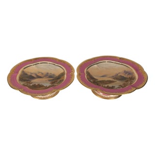 19th Century Antique English Hand Painted Porcelain Compotes - a Pair For Sale