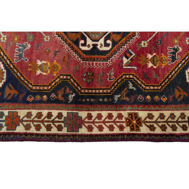Textile Hand-Knotted Shiraz Ghashghai Rug with Nomadic Art with Symbolic Power For Sale - Image 7 of 11