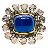 Bochic “Orient” Vintage Rose Cut Diamond & Tanzanite Ring Set 18K Gold & Silver For Sale