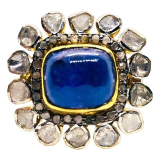 Bochic “Orient” Vintage Rose Cut Diamond & Tanzanite Ring Set 18K Gold & Silver For Sale
